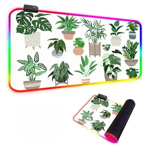 Mateju 3D Strand-Druck RGB Mousepad, rutschfeste Gummibasis Mauspad, Mousepad XXL/XL/l 14 Beleuchtungs Modi und 7 LED Farben, Gaming Mauspad mit Vernähte Kanten (Pflanzen,700x300x4mm) von Mateju