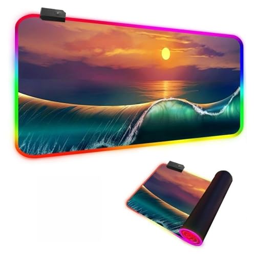 Mateju 3D Strand-Druck RGB Mousepad, rutschfeste Gummibasis Mauspad, Mousepad XXL/XL/l 14 Beleuchtungs Modi und 7 LED Farben, Gaming Mauspad mit Vernähte Kanten (Sonne,800x400x4mm) von Mateju