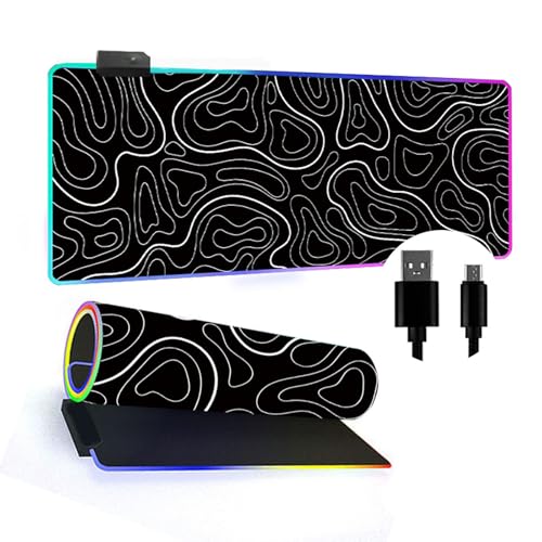 Mateju Linientextur RGB Mousepad, rutschfeste Gummibasis Mauspad, Mousepad XXL/XL/l 14 Beleuchtungs Modi und 7 LED Farben, Gaming Mauspad mit Vernähte Kanten (Linien,800x300x4mm) von Mateju