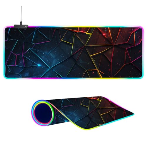 Mateju Mehrfarbige Raute RGB Mousepad, Mousepad XXL 14 Beleuchtungs Modi 7 LED Farben, Gaming Mauspad, Rutschfeste Gummibasis Mauspad mit Vernähte Kanten für Tastatur Computer (Regenbogen,800x300x4mm) Mateju Mehrfarbige Raute RGB Mousepad, Mousepad XXL 14 Beleuchtungs Modi 7 LED Farben, Gaming Mauspad, Rutschfeste Gummibasis Mauspad mit Vernähte Kanten für Tastatur Computer (Regenbogen,800x300x4mm) von Mateju