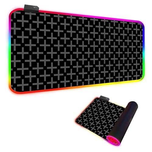 Mateju RGB Mousepad, Schwarze Geometrie Mousepad XXL/XL/L14 Beleuchtungs Modi 7 LED Farben, rutschfeste Gummibasis Mauspad, Gaming Mauspad mit Vernähte Kanten für Tastatur (Schwarz 5,900x400x4mm) von Mateju