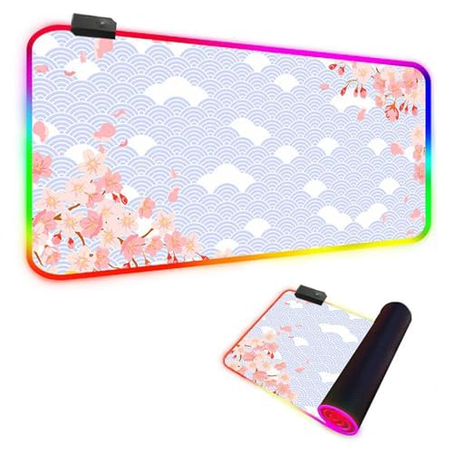 Mateju RGB Mousepad, Verdickt Glatt rutschfeste Gummibasis Mauspad, Mousepad XXL/XL/l 14 Beleuchtungs Modi und 7 LED Farben, Gaming Mauspad mit Vernähte Kanten (Lila,800x400x4mm) von Mateju