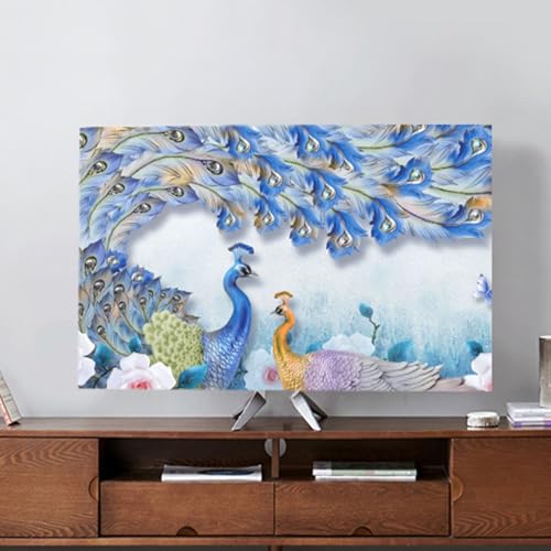 Mateju TV-Staubschutz, 32-75 Zoll TV-Abdeckung Staubschutzhülle Druck, Chinesischer Stil Hülle Bezug für Fernsehen Schutzhülle, Hängend/Desktop Universa weiche TV-Hülle (43-46 Zoll,Pfau) von Mateju