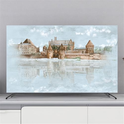 Mateju Weltlandschaft TV-Staubschutz, 32-85-Zol TV-Abdeckung Waschbar Staubschutzhülle, Hülle Bezug für Fernsehen Schutzhülle, Hängend/Desktop Universa Weiche TV-Hülle (65 Zoll,Schloss) von Mateju