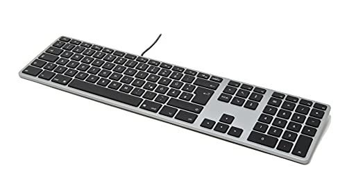 Matias Aluminium Erweiterte USB-Tastatur mit RGB-Hintergrundbeleuchtung Swiss-Layout (CH), für Mac OS, Space-Grey mit schwarzen Tasten von Matias