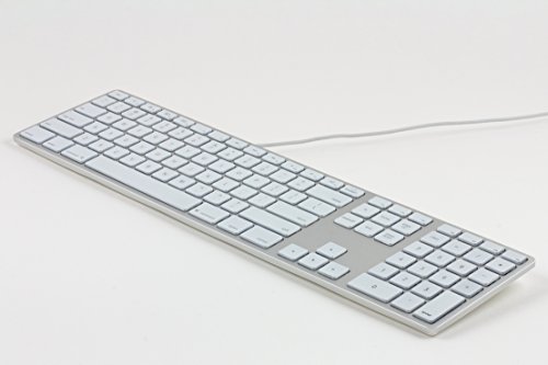 Matias FK318LS-DE Aluminum Wired Tastatur mit RGB-Hintergrundbeleuchtung USB Keyboard für Apple Mac OS | QWERTZ | Deutsch | mit flachen Tasten und zusätzlichem Ziffernblock - Silber-Weiss von Matias