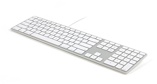 Matias FK318S Aluminum Wired USB Tastatur/Keyboard für Apple Mac OS | QWERTY| US | mit reaktionsschnellen Flache Tasten und Zusätzlichem Ziffernblock - Silber/Weiß von Matias