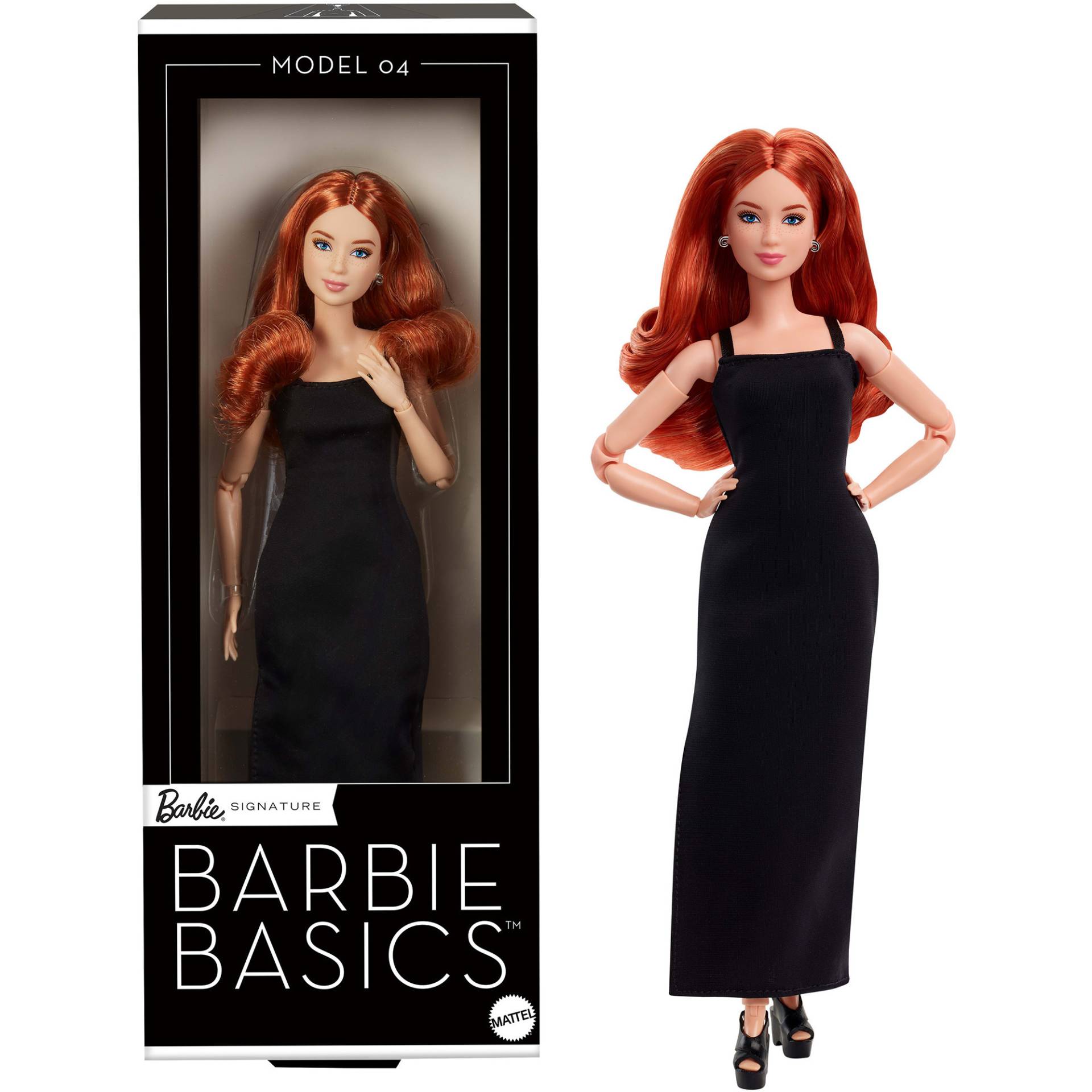 Barbie Basics Model 04 mit rotem Haar, schwarzem Kleid und Plateauschuhen, Puppe Barbie Basics Model 04 mit rotem Haar, schwarzem Kleid und Plateauschuhen, Puppe von Mattel