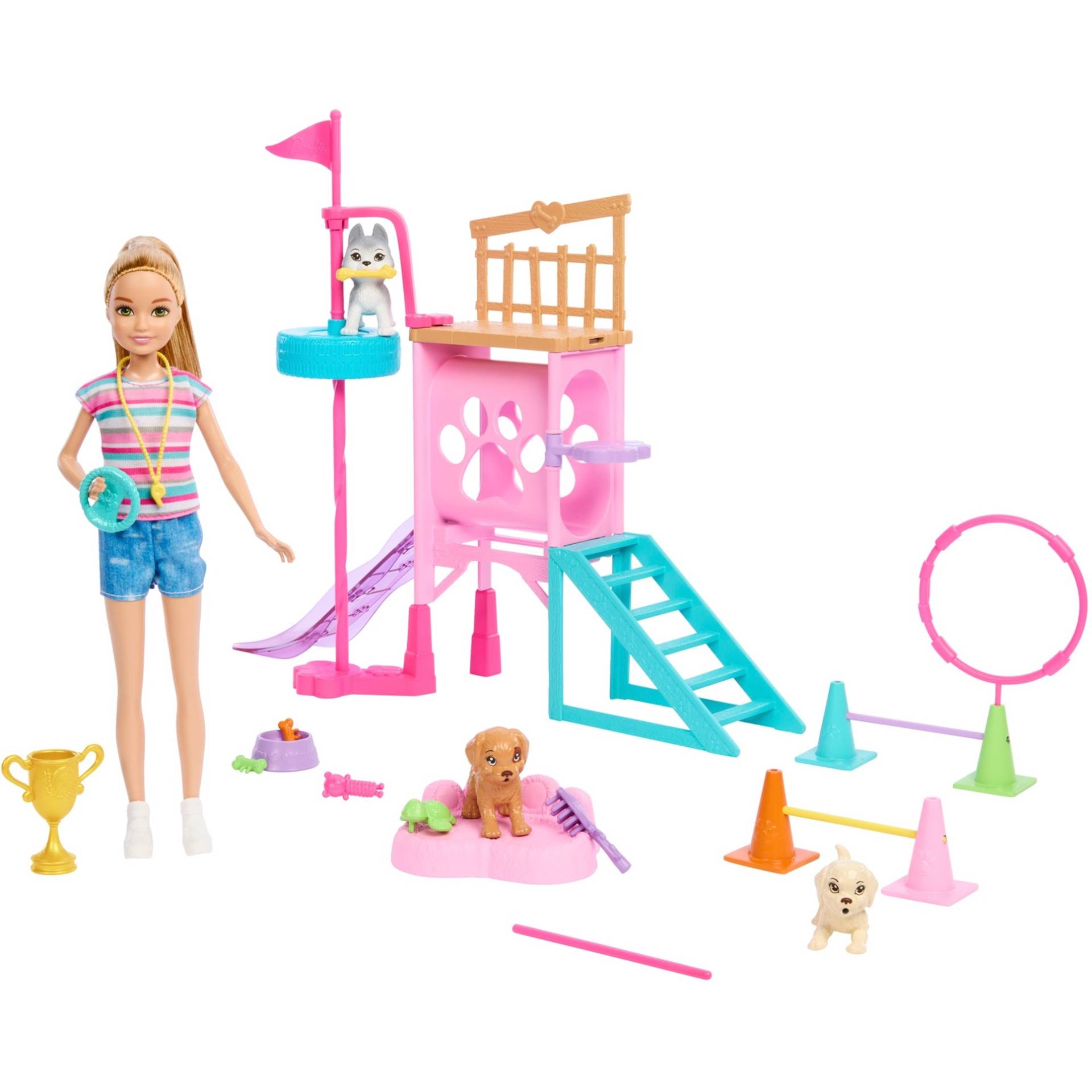 Barbie Family & Friends Stacie''s Puppy Playground Spielset, Puppe von Mattel