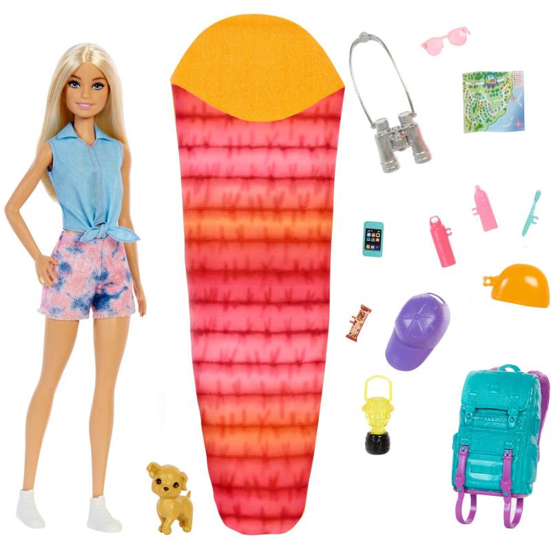 Barbie “It takes two! Camping” Spielset mit Malibu Puppe, Hündchen und Accessoires von Mattel