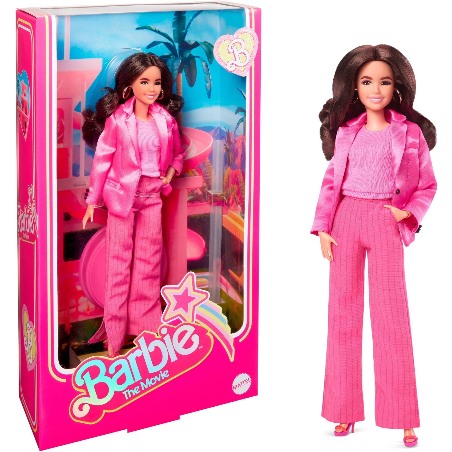 Barbie Signature The Movie - America Ferrera als Gloria Puppe zum Film im dreiteiligen Hosenanzug in Pink, Spielfigur von Mattel