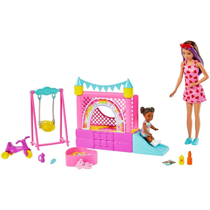 Barbie Skipper Babysitters Inc. Hüpfburg mit Skipper, Kleinkind und Zubehör, Kulisse von Mattel