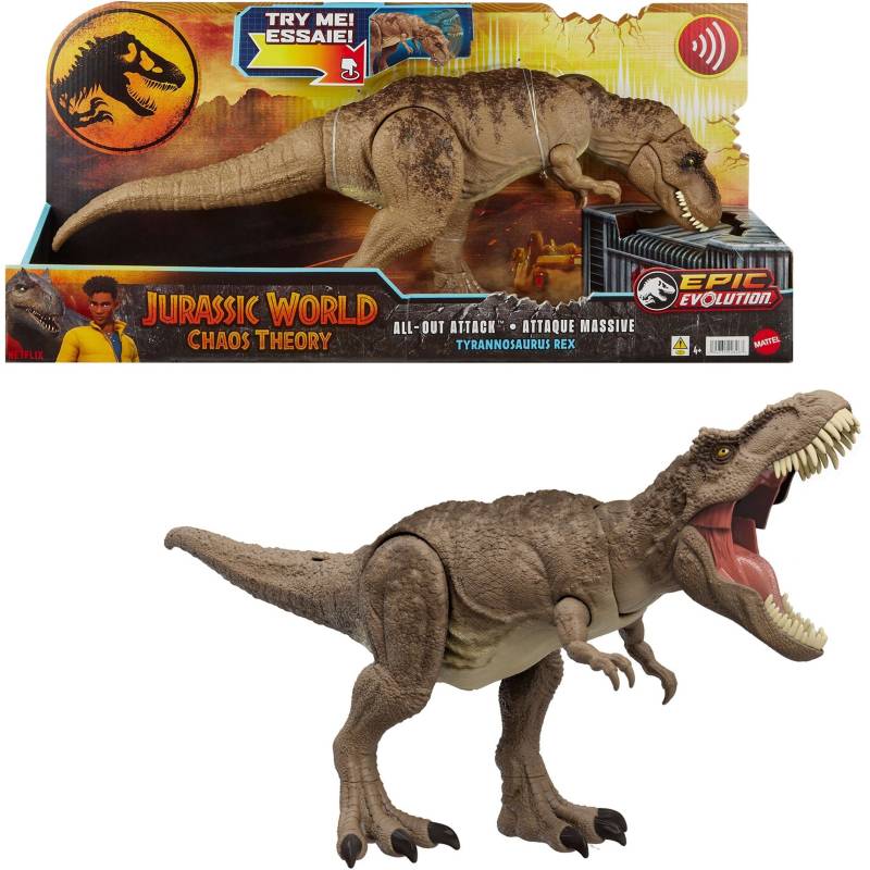Jurassic World All-Out Attack Tyrannosaurus Rex Dinosaurier Actionfigur, Spielfigur von Mattel