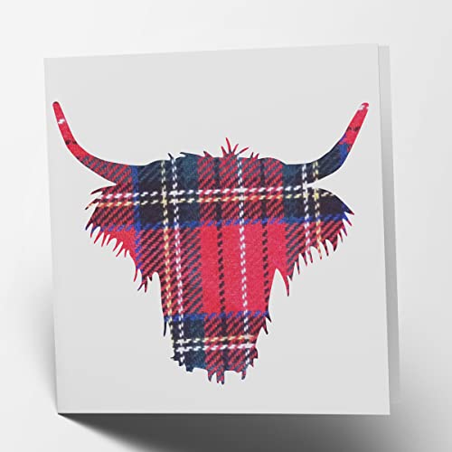 Blanko-Grußkarte von Maturi mit schottischem Highland Cow-Kopf, 15,5 x 15,5 cm von Maturi