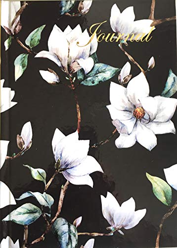 Maturi A5-Notizbuch mit festem Einband, Magnoliendesign mit Goldfoliendetails und glänzender Oberfläche, Schwarz von Maturi