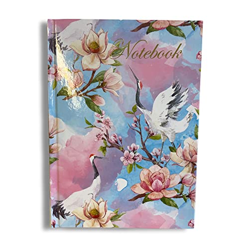 Maturi Notizbuch, A5, Hardcover, Magnolienblüten und Kraniche, Goldfolien-Details und glänzende Oberfläche von Maturi