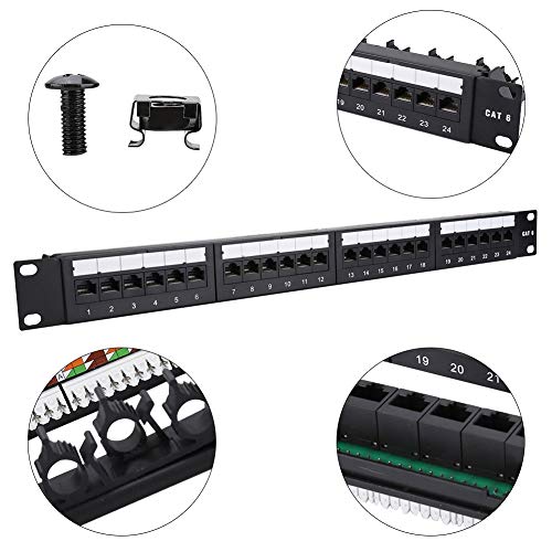 Gold Plattierte 24 Port Montable Data Patch Panel Hochgeschwindigkeit Cat6 Network -Kabelregal für Maschinenraum, Kabel Organizer von Matybobe