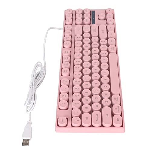 Matybobe Gaming -Tastatur USB Runde 87 Tasten Farbenfrohe Hintergrundbeleuchtung Ergonomischer Mechanischer Touch Wired Keyboard Desktop Laptop PC (Rosig) von Matybobe