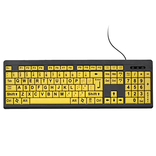 Matybobe Groß Gedruckte Computer Tastatur mit Hohem Kontrast Verdrahtete USB-Tastatur für Low-Benutzer 104 Tasten Buchstaben für Alte Männer von Matybobe