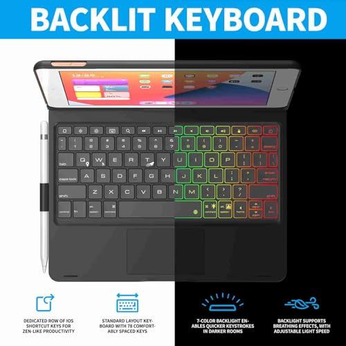 Matybobe Wiederaufladbare Drahtlose BT-Tastatur mit 7-Farben-Hintergrundbeleuchtung für Pro 12,9 Zoll (Typ C-für 10.) von Matybobe