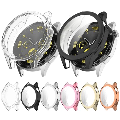 Maucoray Schutzhülle kompatibel mit Huawei Watch GT4 41 mm/46 mm, weiches TPU, hohe Klarheit, vollständige Abdeckung, kratzfester Uhrenschutz, Stoßfänger (6 Packungen, für GT4 46 mm) von Maucoray