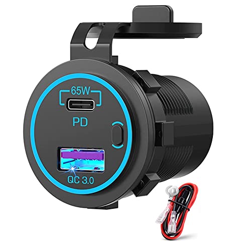 Mauedest USB Steckdose für Laptop USB C Auto Ladegerät Buchse 65W PD 12V Schwarz Multi Port Outlet Wasserdicht Adapter für Auto Boot Mauedest USB Steckdose für Laptop USB C Auto Ladegerät Buchse 65W PD 12V Schwarz Multi Port Outlet Wasserdicht Adapter für Auto Boot von Mauedest