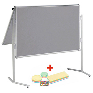 AKTION: MAUL Moderationswand professionell, klappbar 120,0 x 150,0 cm grau + GRATIS Moderations-Starter-Set, bestehend aus je 120 Moderationskarten Ø 9,5 cm, Ø 13,5 cm, 9,5 x 20,0 cm, 200 Signal-Nadeln von Maul