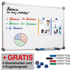 AKTION: MAUL Whiteboard 2000 MAULpro 120,0 x 90,0 cm weiß emaillierter Stahl + GRATIS 4 Boardmarker farbsortiert und 4 Kugelmagnete blau von Maul