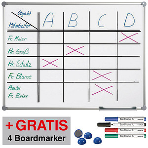 AKTION: MAUL Whiteboard 2000 MAULpro 150,0 x 100,0 cm weiß spezialbeschichteter Stahl + GRATIS 4 Boardmarker farbsortiert und 4 Kugelmagnete blau von Maul