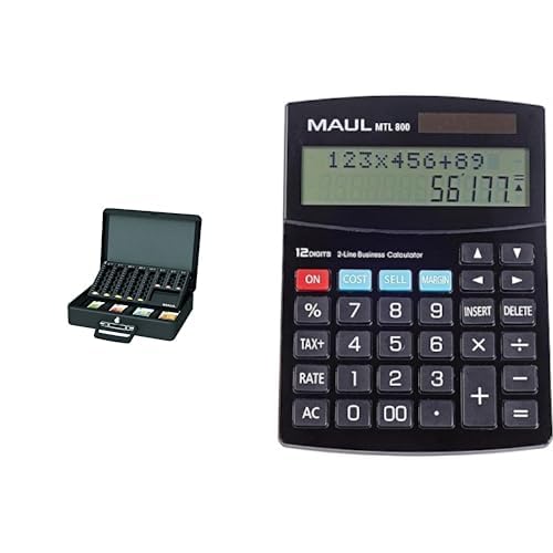 Geldkassette mit Zähleinsatz + Kaufmännischer Taschenrechner MTL 800 von Maul