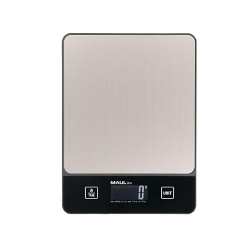 MAUL Briefwaage MAULlibra 19,7x14,7 cm | Waage bis 5kg belastbar | Moderne Küchenwaage mit 1g Teilung | Automatische Nullstellung und Abschaltautomatik | Inklusive Batterien | Schwarz von Maul
