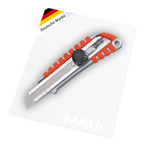 MAUL Cuttermesser Profi Plus 18 mm | Professioneller Cutter aus Zinkmetall | Messer mit Rutschbremse und 80 mm Arbeitslänge | Scharfes Teppichmesser für DIY Projekte, Basteln und Profis | Silber von Maul