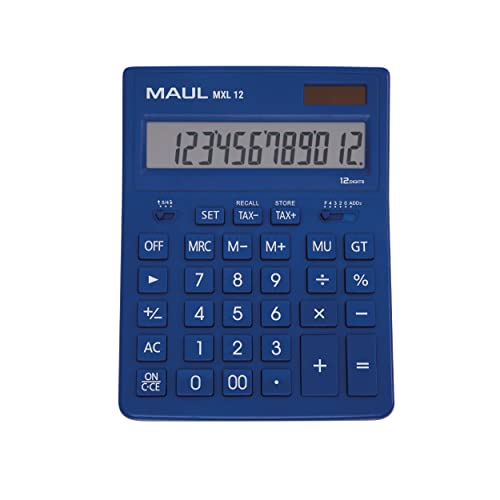 MAUL Kaufmännischer Taschenrechner MXL12 | 12 Stellen | inkl. Steuerberechnung | angewinkeltes Display |großer Profi-Tischrechner | Solarbetrieben | inklusive Batterie | 20,5 x 15,5 cm | Blau von Maul