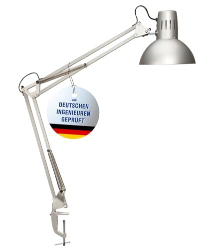 MAUL LED Schreibtischlampe MAULstudy | verstellbare Klemmleuchte mit Gelenkarm für Büro, Arbeitszimmer und Schreibtisch | elegante Bürolampe aus Metall | exklusive LED-Leuchtmittel | Silber von Maul