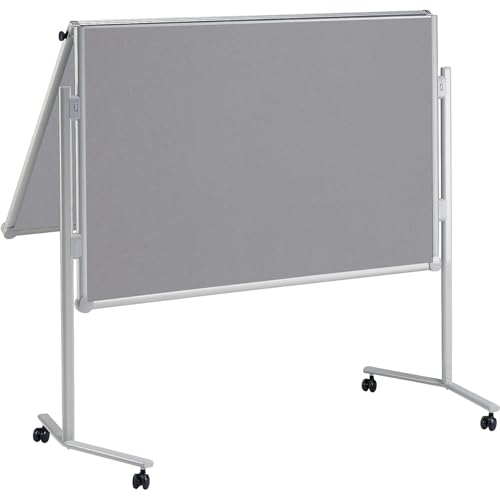 MAUL Professionelle Moderationstafel 150 x 120cm, Pinnfähige Textiloberfläche, Beidseitig nutzbare mobile Stellwand, 4 Rollen und Ablageschale, Klappbar, Grau, 6381382, 1 Stück von Maul