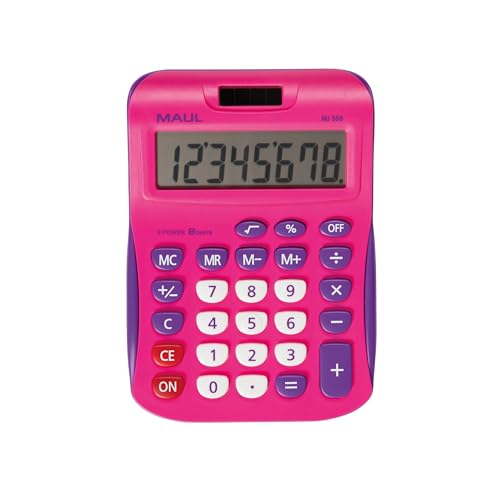 MAUL Taschenrechner MJ 550 | großes Display mit 8 Stellen | Standardfunktionen für Büro, Zuhause, Schule | Solarrechner mit Batterienutzung bei Dunkelheit | Funktionstasten farbig | Pink von Maul