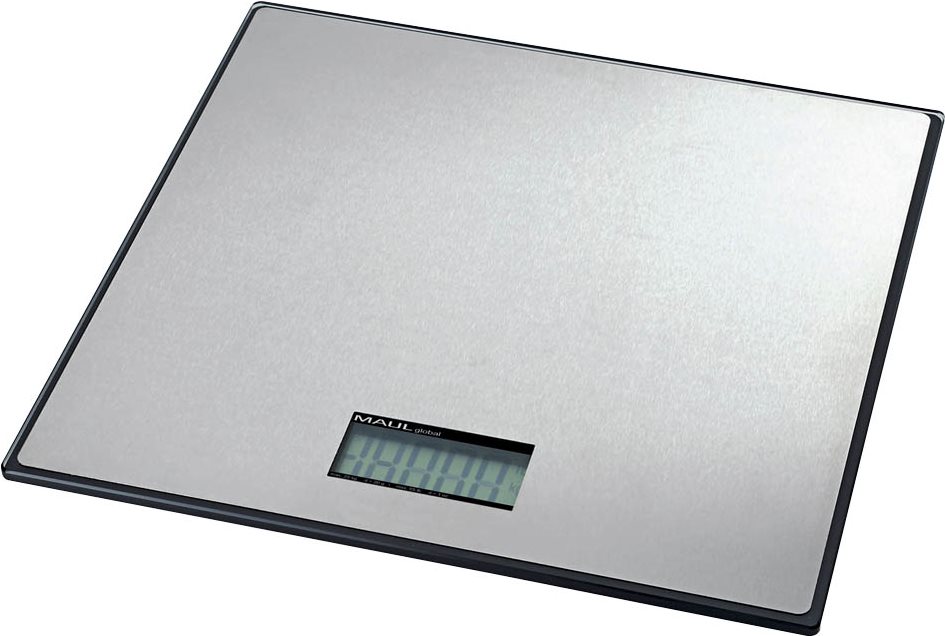 MAULglobal Paketwaage, Tragkraft: 25 kg, Farbe: schwarz Wiegefläche mit Edelstahl-Auflage, LCD-Anzeige, Ein-Tasten- (17125-90) von Maul