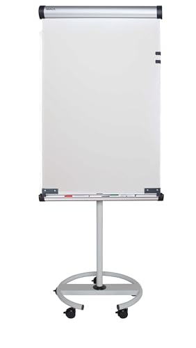 Maul Flipchart MAULsolid flip2use 66x97cm | Mobiles Whiteboard mit 5 Fußrollen und Rundfuß | Drehbare Tafel mit Blockhalter und großer Ablageschale für Marker | Hoch- und Querformat | Grau von Maul