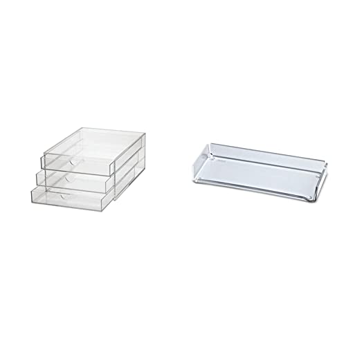 Maul Schubladenbox, hochwertiges Acryl, 3 Fächer Aufbewahrungsbox, geschlossenes Ablagesystem für DIN A4-Formate, transparente Fächer, 1 Stück & Acryl-Stifteschale, 1-fach, Glasklar von Maul