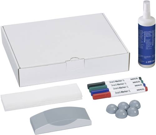 Maul Whiteboard Zubehör-Set Karton inkl. 4 Boardmarkern, Tafelwischer, Reiniger, 5 Kugel-Magneten von Maul