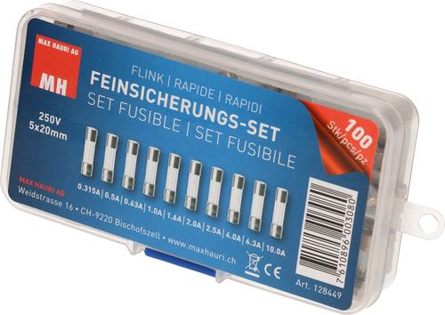 Max Hauri AG 128449 Feinsicherung-Sortiment (Ø x L) 5mm x 20mm Flink -F- Inhalt 100St. von Max Hauri AG