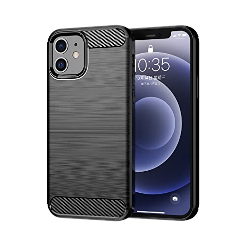 Hülle für IPhone 12 / iPhone 12 Pro Carbon Cover Schutzhülle Handyhülle Silikon Case Stoßfest Kratzfeste Schutzhülle Schwarz Cover Shock [Kabellose Aufladung Kompatibel] (IPhone 12 / iPhone 12 Pro) von Max Power Digital