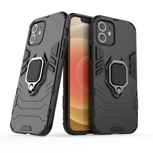 Hülle für IPhone 12 / iPhone 12 Pro Drehbar Ringhalter Cover Magnet Bumper Handyhülle Case Stoßfest Doppelschichter Schutzhülle Outdoor Shock Absorption Mit Ring (IPhone 12 / iPhone 12 Pro, Schwarz) von Max Power Digital