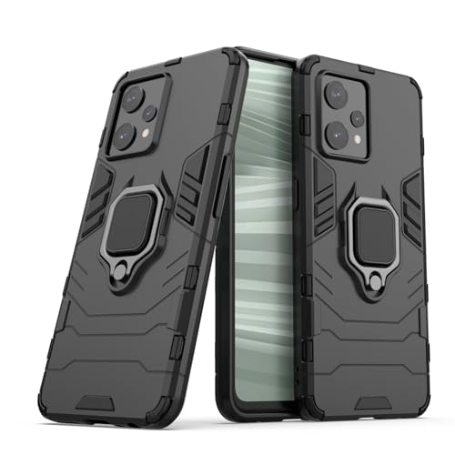 Hülle für Realme 9 Pro Plus Drehbar Ringhalter Cover Magnet Bumper Handyhülle Case Stoßfest Doppelschichter Schutzhülle Outdoor Shock Absorption Mit Ring (Realme 9 Pro Plus, Schwarz) von Max Power Digital