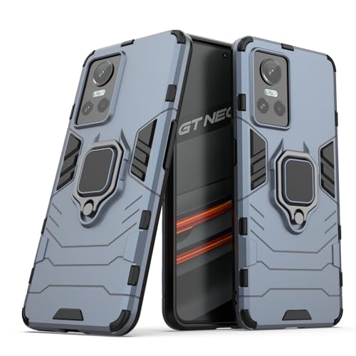Hülle für Realme GT Neo 3 Drehbar Ringhalter Cover Magnet Bumper Handyhülle Case Stoßfest Doppelschichter Schutzhülle Outdoor Shock Absorption Mit Ring (Marineblau) von Max Power Digital