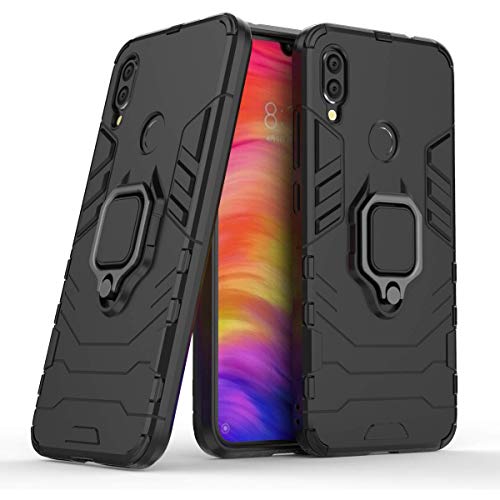 Hülle für Xiaomi Redmi Note 7 / Redmi Note 7 Pro Drehbar Ringhalter Cover Magnet Bumper Handyhülle Case Stoßfest Doppelschichter Schutzhülle Outdoor Shock Absorption Mit Ring (Schwarz) von Max Power Digital