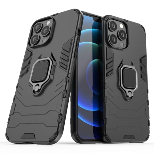 Hülle für iPhone 13 Pro Max Drehbar Ringhalter Cover Magnet Bumper Handyhülle Case Stoßfest Doppelschichter Schutzhülle Outdoor Shock Absorption Mit Ring (iPhone 13 Pro Max, Schwarz) von Max Power Digital