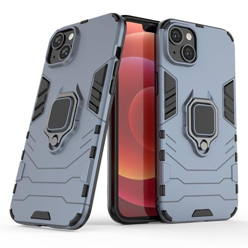 Hülle für iPhone 14 Plus Drehbar Ringhalter Cover Magnet Bumper Handyhülle Case Stoßfest Doppelschichter Schutzhülle Outdoor Shock Absorption Mit Ring (iPhone 14 Plus, Marineblau) von Max Power Digital