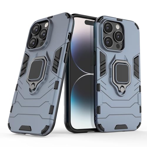Hülle für iPhone 14 Pro Drehbar Ringhalter Cover Magnet Bumper Handyhülle Case Stoßfest Doppelschichter Schutzhülle Outdoor Shock Absorption Mit Ring (iPhone 14 Pro, Marineblau) von Max Power Digital
