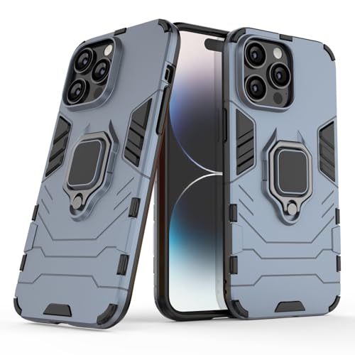 Hülle für iPhone 14 Pro Max Drehbar Ringhalter Cover Magnet Bumper Handyhülle Case Stoßfest Doppelschichter Schutzhülle Outdoor Shock Absorption Mit Ring (iPhone 14 Pro Max, Marineblau) von Max Power Digital
